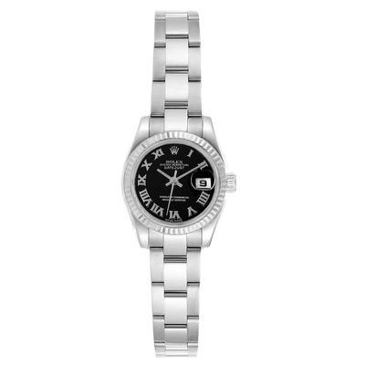 Shop Rolex Datejust Steel White Gold Black Dial Ladies Watch 179174 Box Papers In Not Applicable