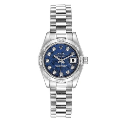 Shop Rolex President White Gold Sodalite Diamond Ladies Watch 179369 Box Card In Not Applicable