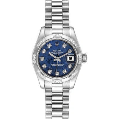 Shop Rolex President White Gold Sodalite Diamond Ladies Watch 179369 Box Card In Not Applicable