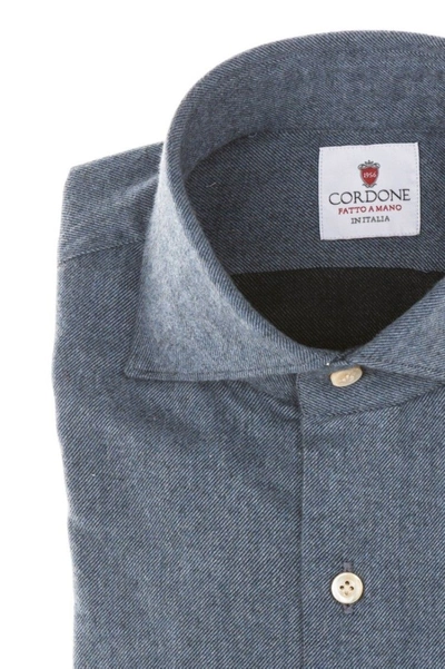 Shop Cordone1956 Flannel Shirt Slim Fit In Blue