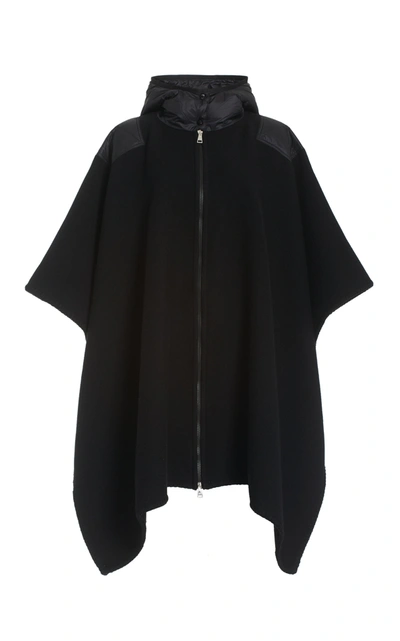 Shop Moncler Women's Mantella Shell-trimmed Wool Hooded Cape Jacket In Black