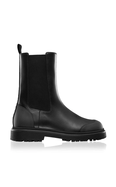 Shop Moncler Women's Patty Leather Chelsea Boots In Black