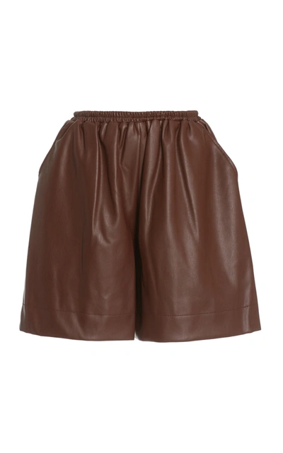 Shop Staud Clark Vegan Leather Shorts In Brown