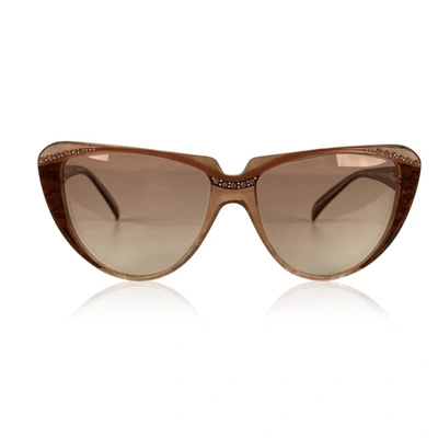 Pre-owned Saint Laurent Vintage Cat Eye Sunglasses Rhinestones 8 704 Po 74 In Brown