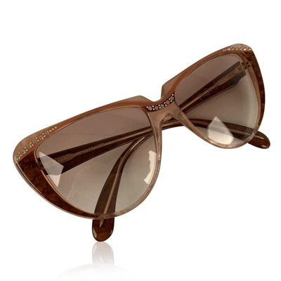 Pre-owned Saint Laurent Vintage Cat Eye Sunglasses Rhinestones 8 704 Po 74 In Brown