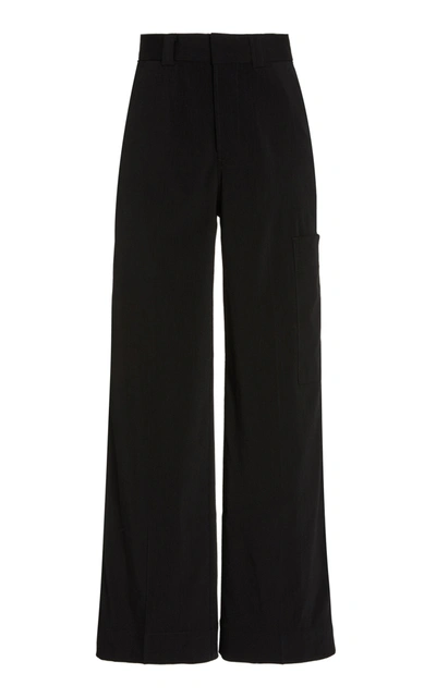 Shop Ganni Women's Melange Suiting Wide-leg Trousers In Black