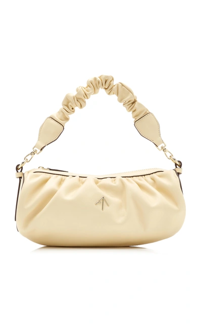 Manu Atelier Cylinder Ruched Leather Shoulder Bag In White