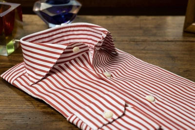 Shop Cordone1956 Striped Oxford Satin Shirt Slim Fit In Red
