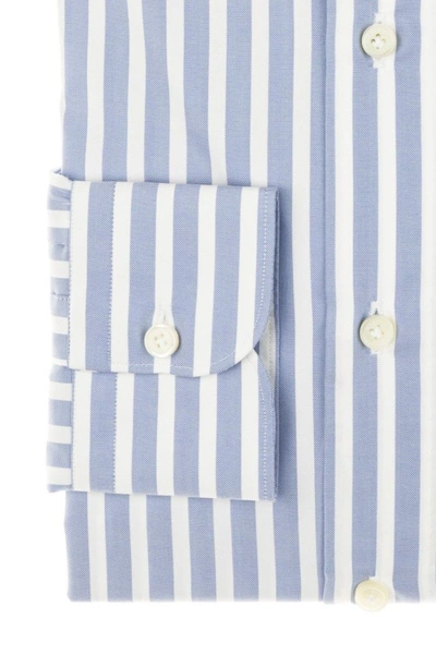 Shop Cordone1956 Striped Oxford Satin Shirt Regular Fit In Blue