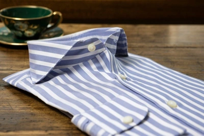 Shop Cordone1956 Striped Oxford Satin Shirt Regular Fit In Blue