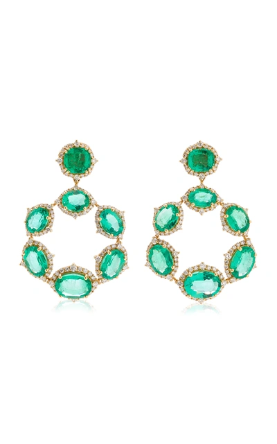 Shop Goshwara 18k Yellow Gold Emerald Diamond Earrings In Green