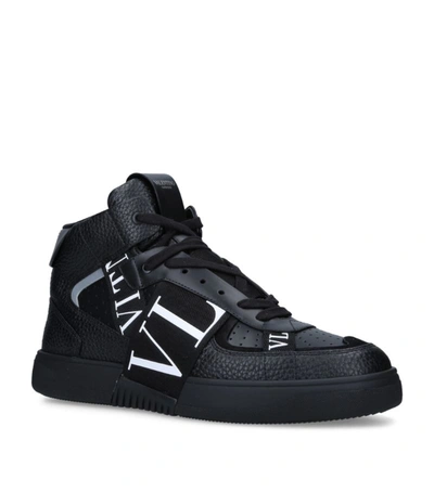 Shop Valentino Leather Vl7n Mid-top Sneakers In Black