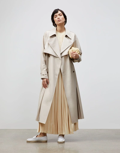 Shop Lafayette 148 Blake Trench Coat In Sculpted Pleating Cloth In Beige