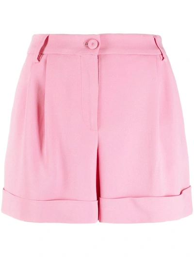 Shop Moschino High-waisted Gathered-detail Shorts In Pink