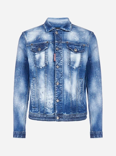 Shop Dsquared2 Dan Vintage-spray Style Denim Jacket