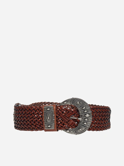 Shop Etro Embellished-buckle Woven Leather Belt