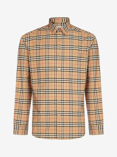 Shop Burberry Check Print Stretch Cotton Shirt