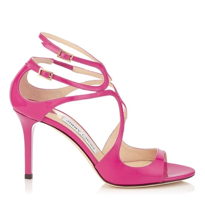 Jimmy Choo Lance Raspberry Neon Patent Strappy Sandals In Jazzberry