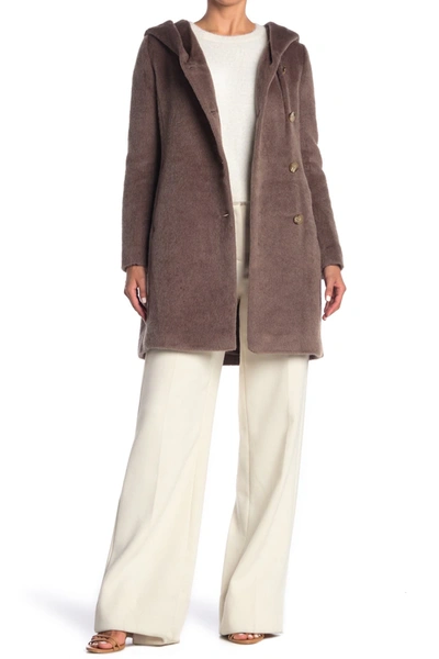 Shop Cole Haan Hooded Wool Blend Coat In Taupe