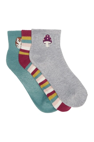 Shop Abound Embroidered Ankle Socks In Teal Mineral Hedgehog Multi