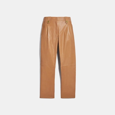 Shop Coach Leather Trousers In Light Beige