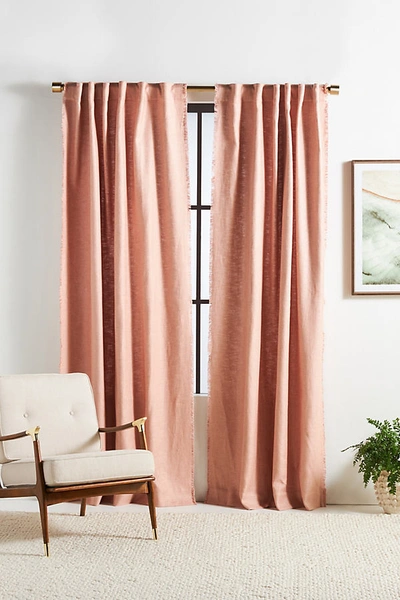 Shop Anthropologie Luxe Linen Blend Curtain By  In Pink Size 108"