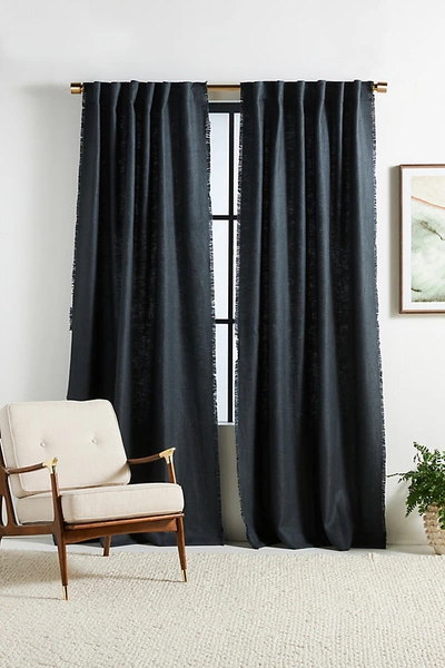 Shop Anthropologie Luxe Linen Blend Curtain By  In Blue Size 108"