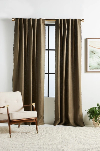 Shop Anthropologie Luxe Linen Blend Curtain By  In Green Size 50x63