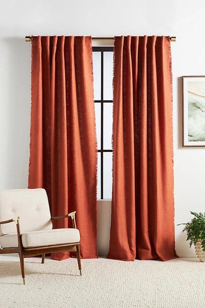 Shop Anthropologie Luxe Linen Blend Curtain By  In Orange Size 50x84