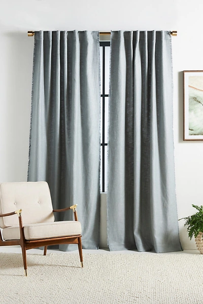 Shop Anthropologie Luxe Linen Blend Curtain By  In Blue Size 50x84