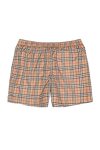 Shop Burberry Guildes Small Scale Check Swim Trunk In Archive Beige