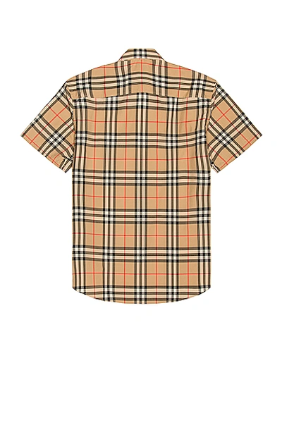 Burberry Cotton Shirt With Checked Pattern And Pockets In Archive Beige