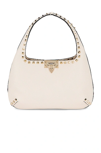 Shop Valentino Small Leather Hobo Bag In Light Ivory