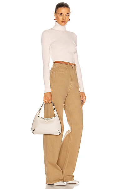 Shop Valentino Small Leather Hobo Bag In Light Ivory