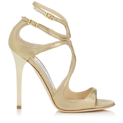 Shop Jimmy Choo Lance Glitter Leather Strappy Sandals In Gold