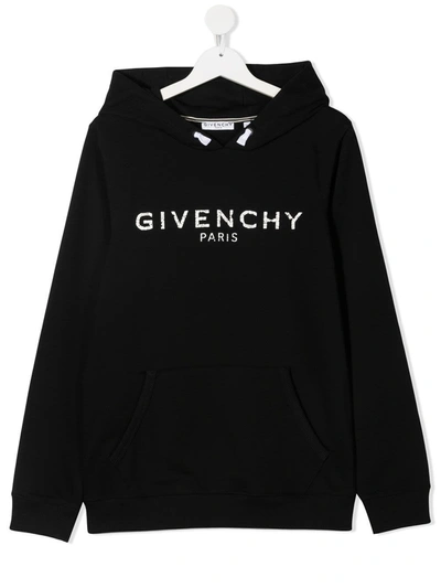 Shop Givenchy Jersey Hoodie With Logo Print In Black