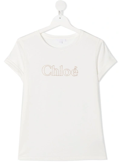 Shop Chloé Cotton T-shirt With Logo Embroidery In White