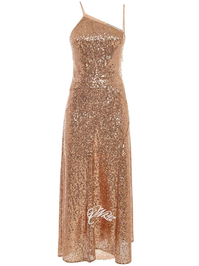 Shop Off-white Long Dress In Gold