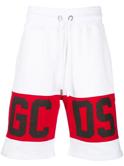Shop Gcds White Cotton Logo Panel Track Shorts In Bianco
