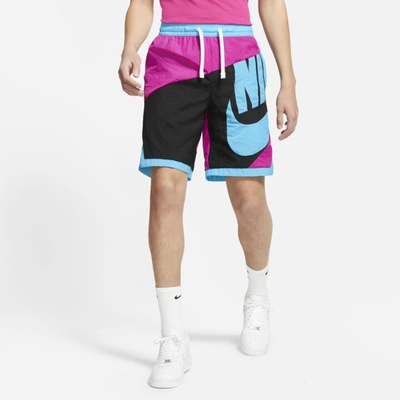 Nike Dri-fit Throwback Futura Men's Basketball Shorts In Fireberry/ Black/  Light Blue | ModeSens