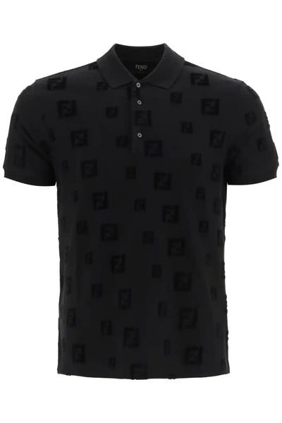 Shop Fendi Chenille Polo Shirt Ff In Black