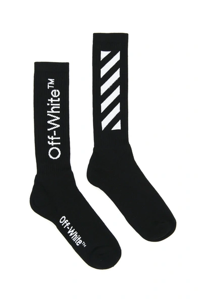 Shop Off-white Medium Socks Diag Logo In Black/white
