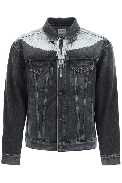 Shop Marcelo Burlon County Of Milan Wings Print Denim Jacket In Black