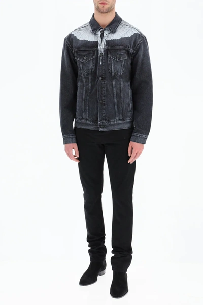 Shop Marcelo Burlon County Of Milan Wings Print Denim Jacket In Black