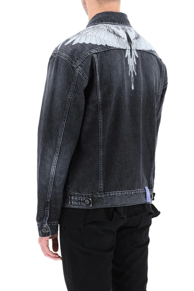 Shop Marcelo Burlon County Of Milan Wings Print Denim Jacket In Black