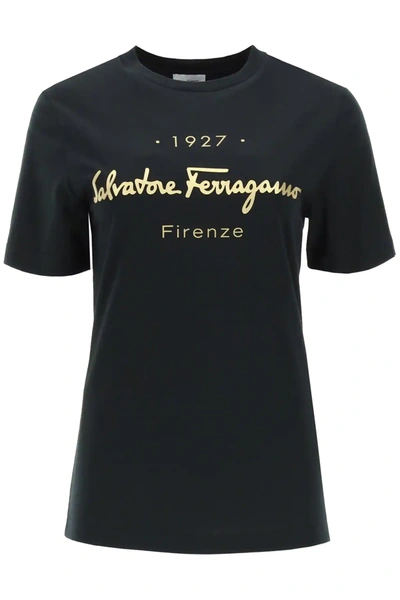 Shop Ferragamo 1927 Signature Print T-shirt In Black,gold