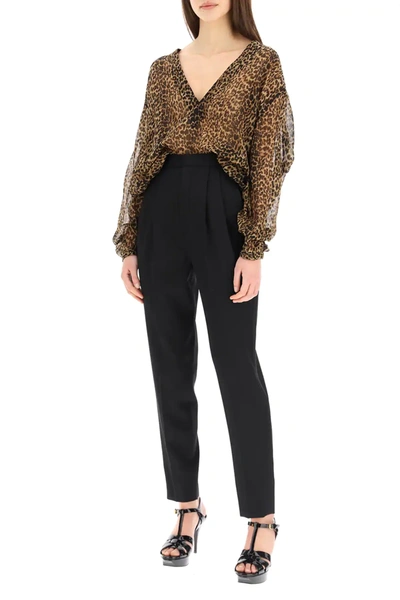 Shop Saint Laurent Classic Trousers In Grain De Poudre In Black