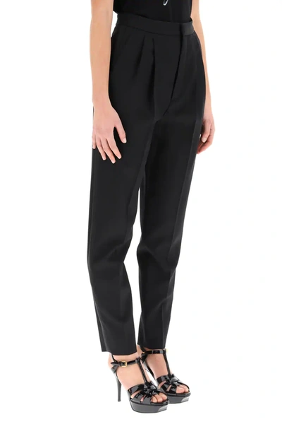 Shop Saint Laurent Classic Trousers In Grain De Poudre In Black