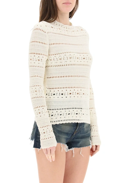 Shop Saint Laurent Crochet Sweater In Beige,white