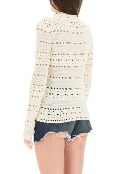 Shop Saint Laurent Crochet Sweater In Beige,white